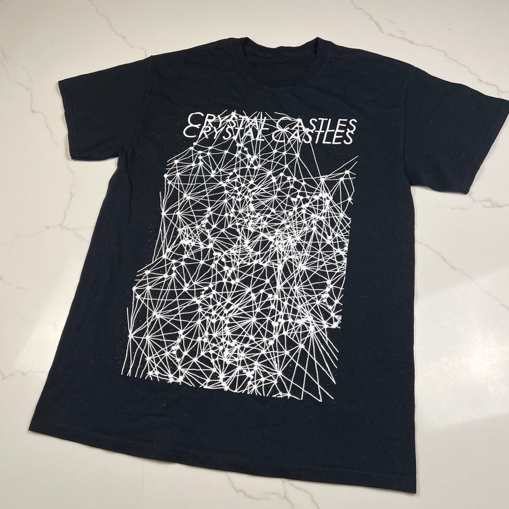 Crystal Castles T Shirt Mens Black Graphic Band Tee Geometric Web Logo Medium